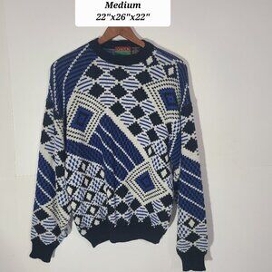 Vintage 80s Oakton Limited Blue/Black Geometric Medium Sweater